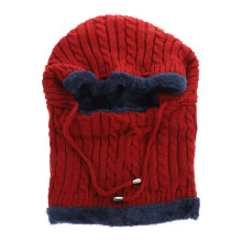 2Pcs Unisex Winter Cycling Ski Hooded Scarf Hat Knitted Cap Red