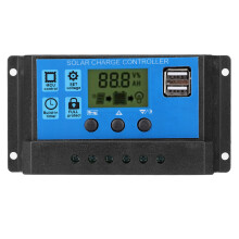 LCD Display Solar Charge Controller for 12V 24V Systems, Intelligent Regulator with Adjustable Parameter and Full 3-stage PWM Regulation, Dual USB Por
