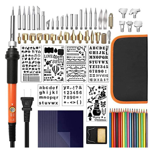 Interchangeable Tips Wood Burning Kit, Professional 60W Pyrography Pen with Adjustable Temperature 200C - 450C, Quick Heating Ceramic Induction
