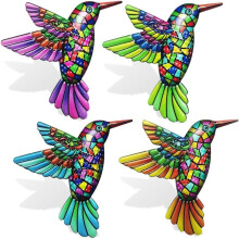 Design 3D pictat manual, decor de perete metalic cu colibri cu decor interior și exterior, sculptură de perete 3D cu păsări colorate, artă