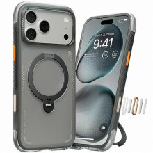 (Black) TORRAS Ostand Q3 Air Series Compatible For iPhone 17 Pro Max Magnetic Case Kickstand TPU PC Phone Back Cover