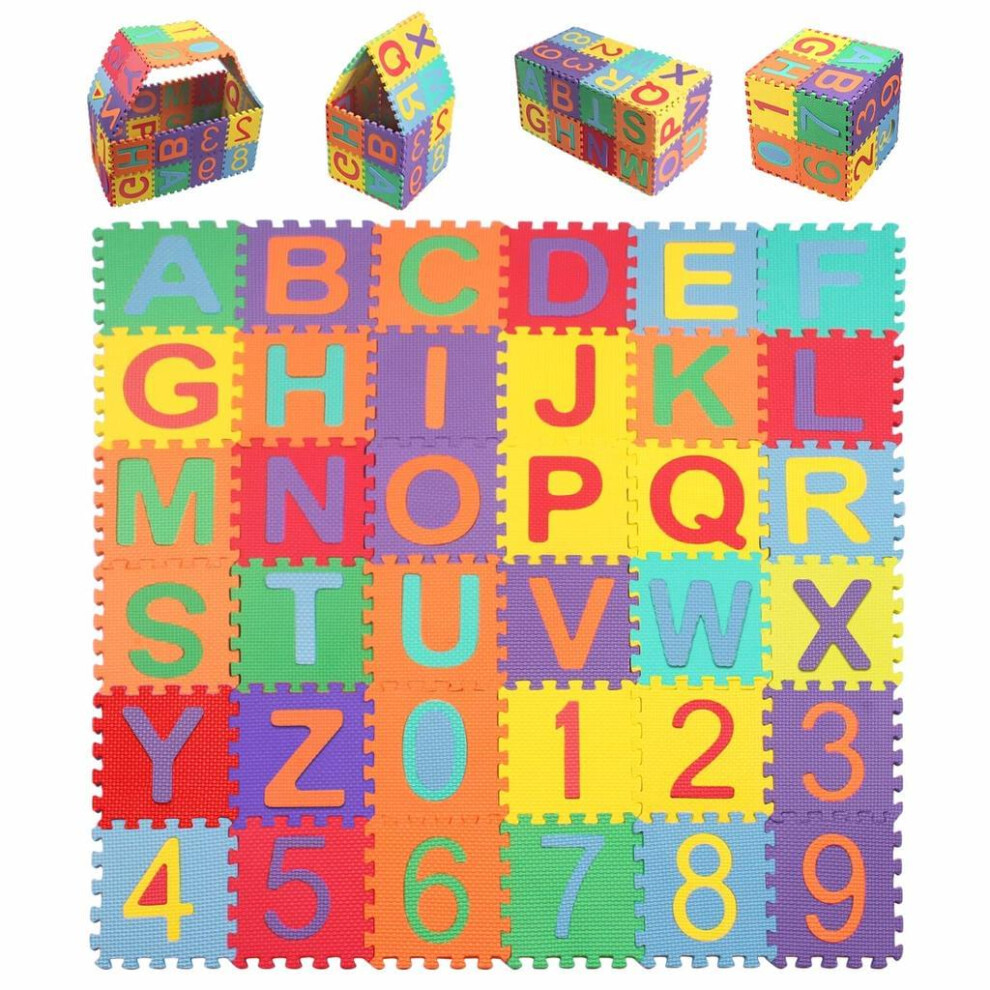 Foam Play Mat for Toddlers, Non-Toxic Interlocking EVA Tiles with Alphabet and Numbers, Easy to Clean Waterproof Surface, Educational Play Mat that