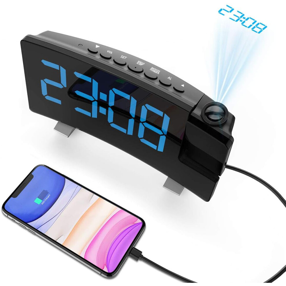Digital Alarm Clock With Progressive Buzzer Volume, Battery Backup, Stylish Curved Design, Dual Alarms And Usb Charging Port For Heavy Sleepers 9128293203760