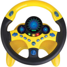 Simulador de direção no banco de trás, volante de brinquedo infantil, sons e luzes realistas, treinador de habilidades motoras, amarelo, 25*25cm,