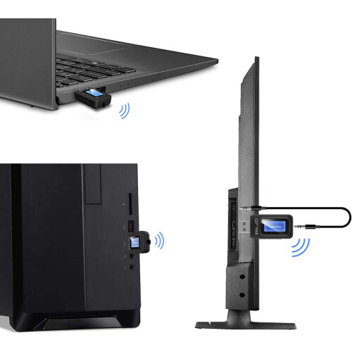 Hub de áudio compacto: transmissor e receptor Bluetooth USB 2 em 1, interface de áudio com conector de 3,5 mm, tecnologia Bluetooth 5.0 para carro, 2