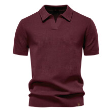(PSD8025-Wine, EUR M 65-75kg) Men's Clothing  Classic  Men's Summer Breathable Polo Shirt Short Sleeve Solid Color Casual Polo Shirts for Men Lightwei