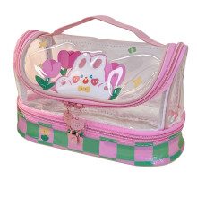 Make-uptasje voor dames, transparant opbergtasje met schattig konijnenpatroon, waterdicht PVC, grote capaciteit, multifunctioneel etui/pennentasje.