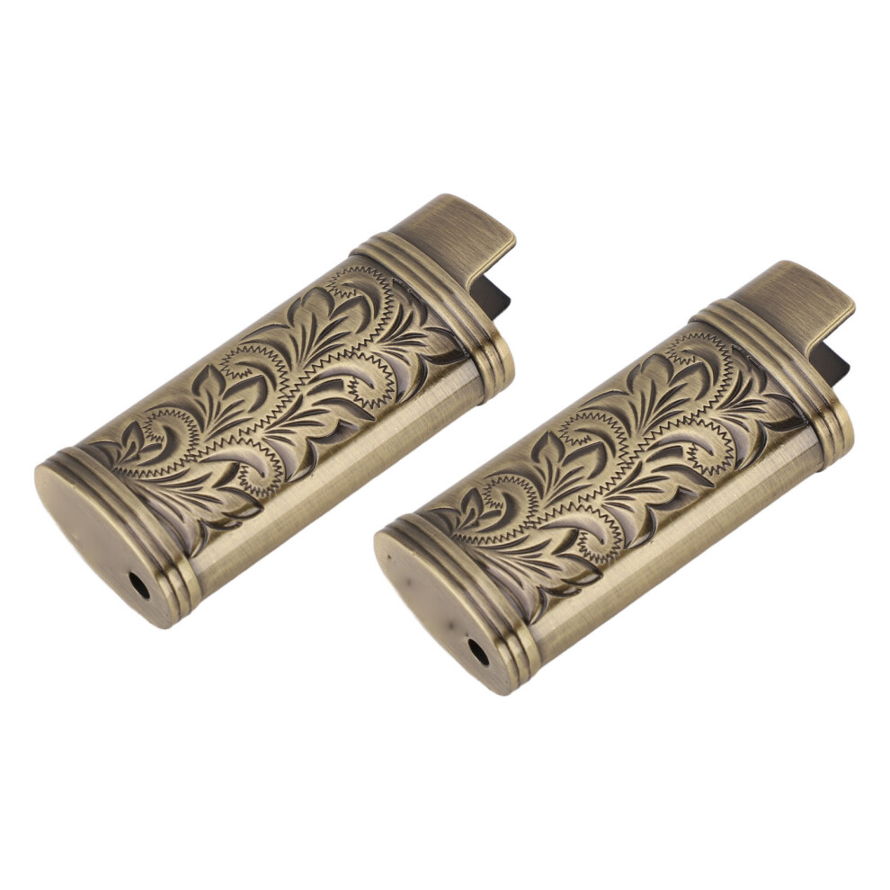 Bronze 2Pcs Retro Zinc Alloy Floral Lighter Cases, Compact, Protective Cover