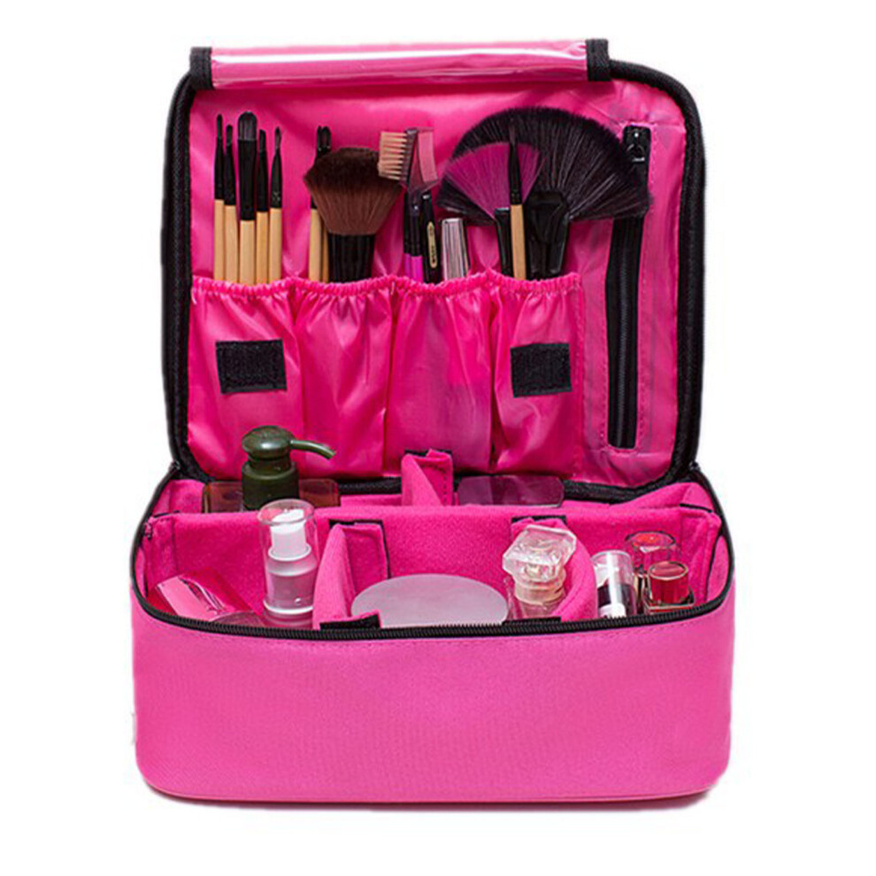 Pink Travel Makeup Organizer Waterproof Cosmetic Bag With Adjustable Eva Dividers Premium Material Large Capacity For Women And Professionals (Pink)
