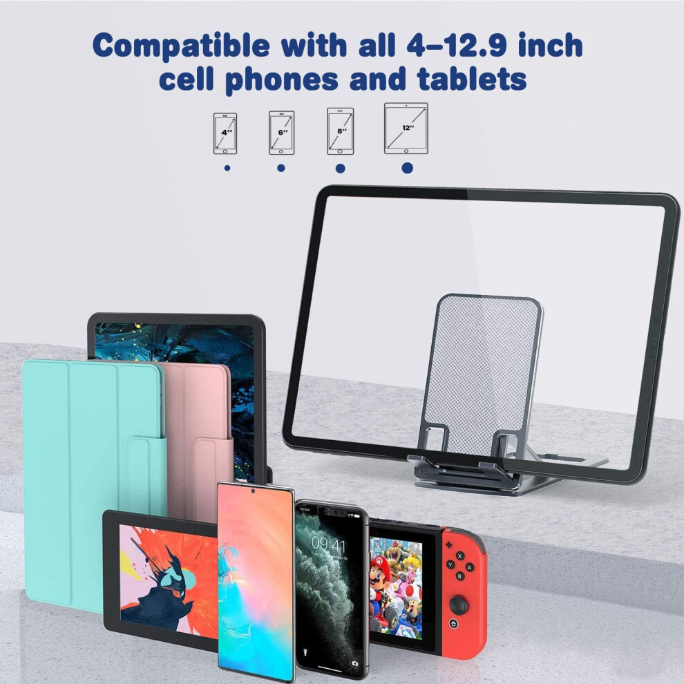 Foldable Tablet & Phone Stand, Ergonomic & Adjustable Aluminum Alloy Holder For Devices 4-12.9", Perfect For On-The-Go Use And Desk Setup 9405630132410