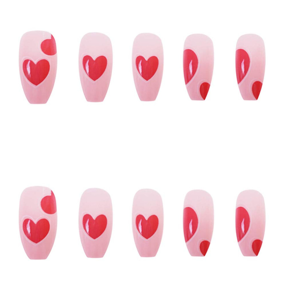 Cute Heart Design Artificial Nails, Glossy Finish Press on Acrylic False Nails for Various Occasions Including Parties Wedding Cosplay (12 Sizes