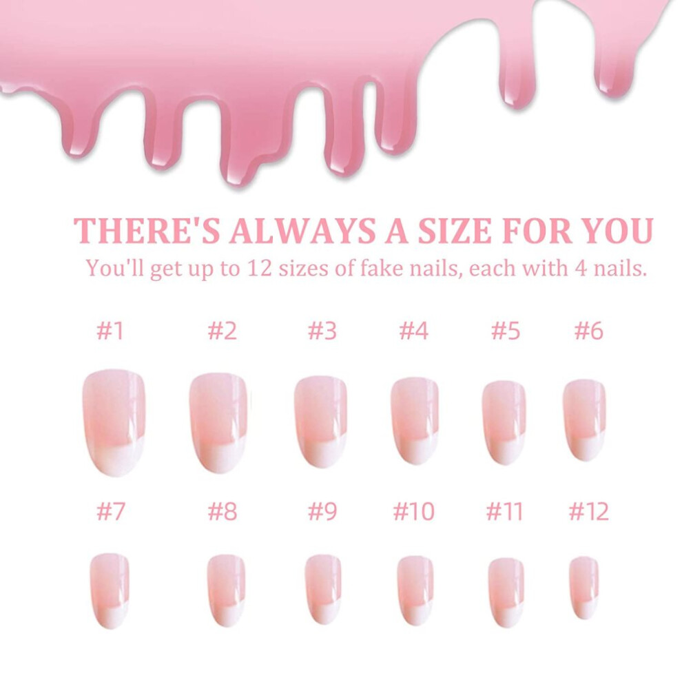 Various Occasions, Easy Application Full Cover French Tips Press On Nails For Women And Girls, Comfortable Fit Reusable Nails With Glossy Finish,