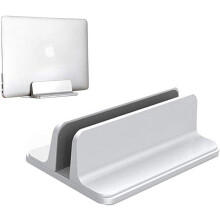 Supporto verticale per laptop color argento, convertibile in leggio, dock regolabile con tappetino protettivo salvaspazio (alluminio anodizzato,