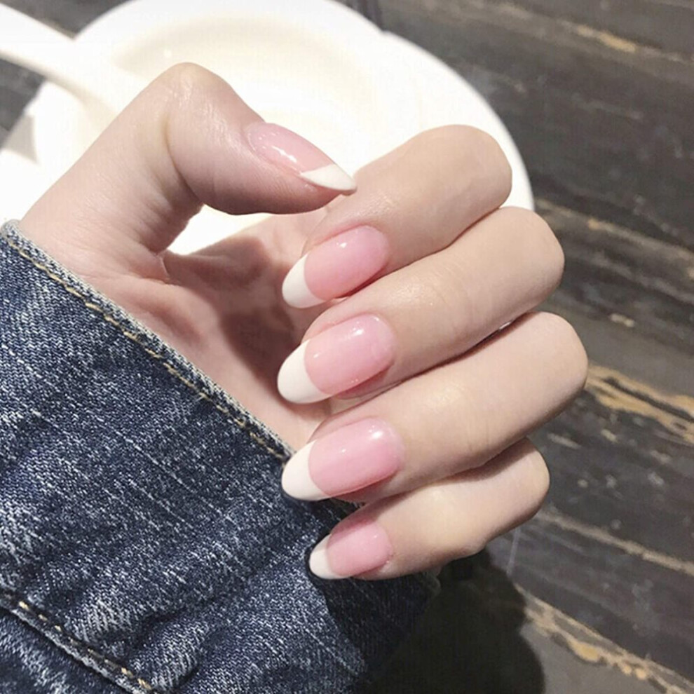 Press On Nails, French Tip Nails For Women And Girls With Glossy Acrylic Nails, Easy To Apply Short Square Nails Salon-Quality Results (48Pcs)