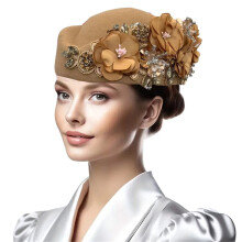 Béret à fleurs 3D pour femmes, chapeau de Derby,-Kaki