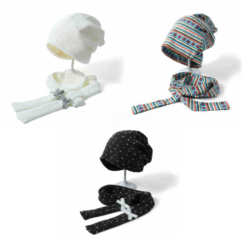 Ensemble écharpe et chapeau tricoté chaud, pull d'hiver-Noir 1