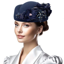 Chapeau fascinateur pour fête de Cocktail, béret-Bleu marine