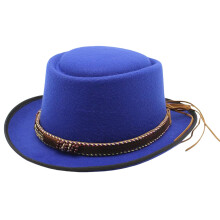 Chapeau rond Vintage avec bande de cuir, chapeau-bleu roi