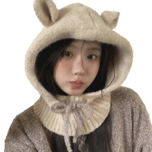 Chapeau enveloppant le cou au crochet à la main,-Beige