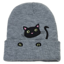 Chapeau tricoté mignon, chapeau d'hiver, casquettes-Gris clair