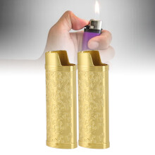 2 Pcs Zinc Alloy Vintage Floral Lighter Case Cover Gold Elegant Design