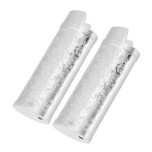 2 Pcs Vintage Floral Zinc Alloy Lighter Case Sleeve Cover Silver