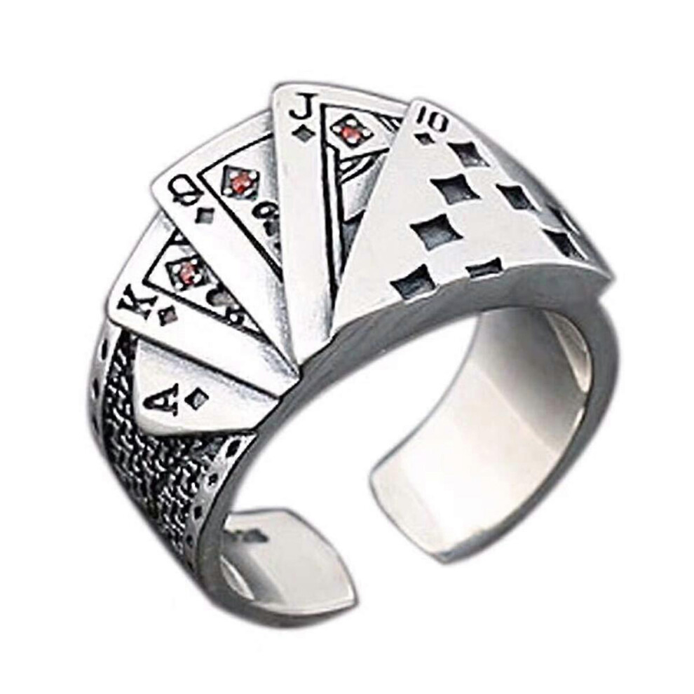 (As show, One size) Silver Jewelry compatible with Men Adjustable Opening Personality Retro Black Ring-1889-image-OPC-PPBKF6C-NEW