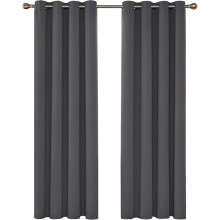 Thermal Insulated Blackout Curtains, 2 Panels Set 132X240cm Poly Fiber For Room Darkening And Noise Reduction, Dark Gray, Grommet Top And Easy Install