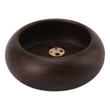 Incense Holder for Stick Aromatherapy, Wood Material Natural Solid Round Incense Burner with Multiple Copper Holes, Exquisite Artistic Decoration for