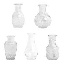 Vintage Glass Bud Vase, Clear Decorative Vases, Multipurpose Small Vases for Centerpiece, Wedding Table Decor, Set of 5