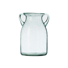 Vase en verre soufflé à la main, vase décoratif élégant pour la maison avec un design à double anse pour un décor de style bord de mer (bleu)