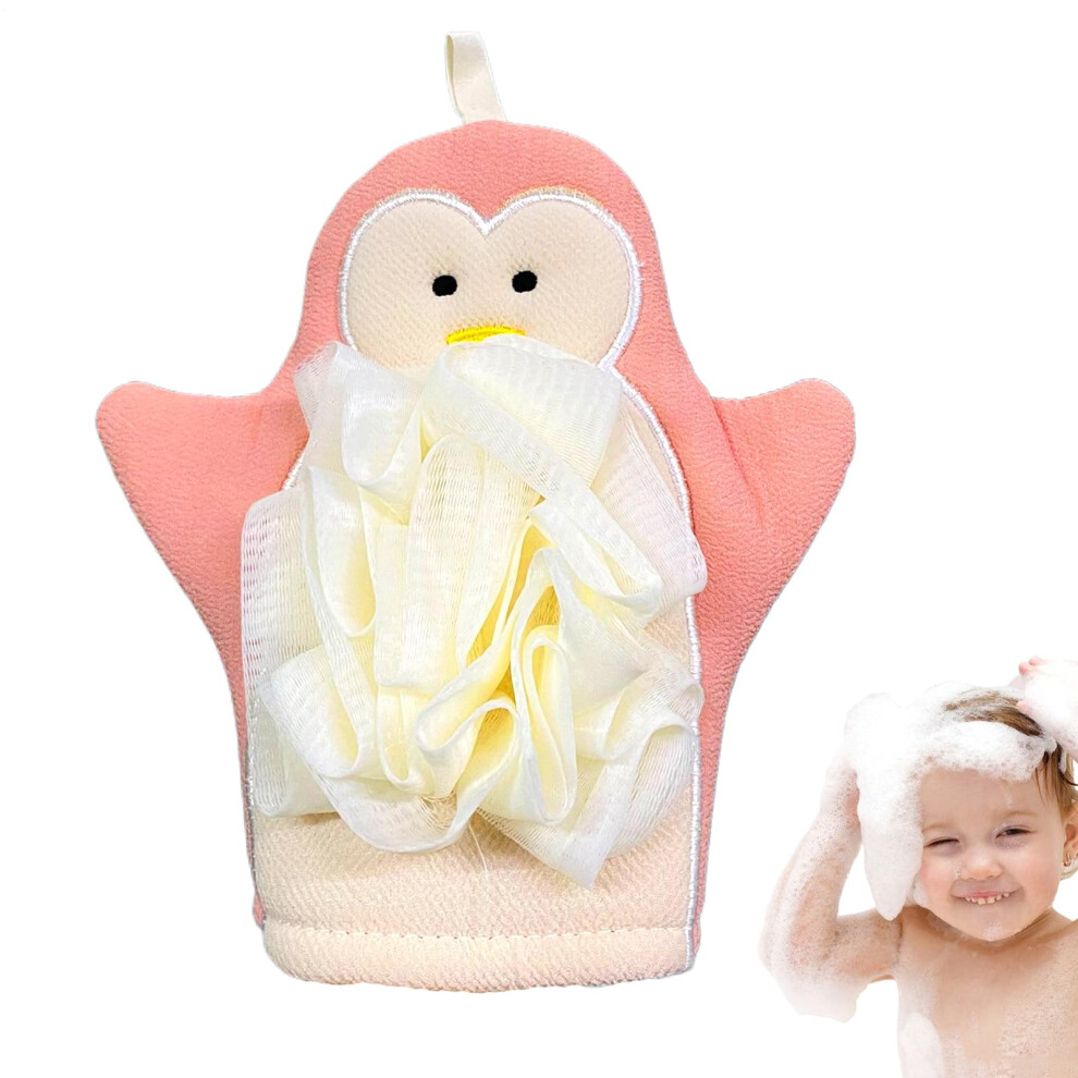 Pink Scrub Mitt Elastic Shower Mitten With Loofah Sponge Cute Cartoon Hand Scrub Gloves For Home School Dorm