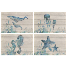 Coastal Placemats Set of 4, Vibrant Ocean Animal Design, 12x18 Sea Life Dining Table Decor