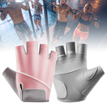 Unisex Pink Polyester Half Finger Sports Gloves, Breathable & Anti Slip, L