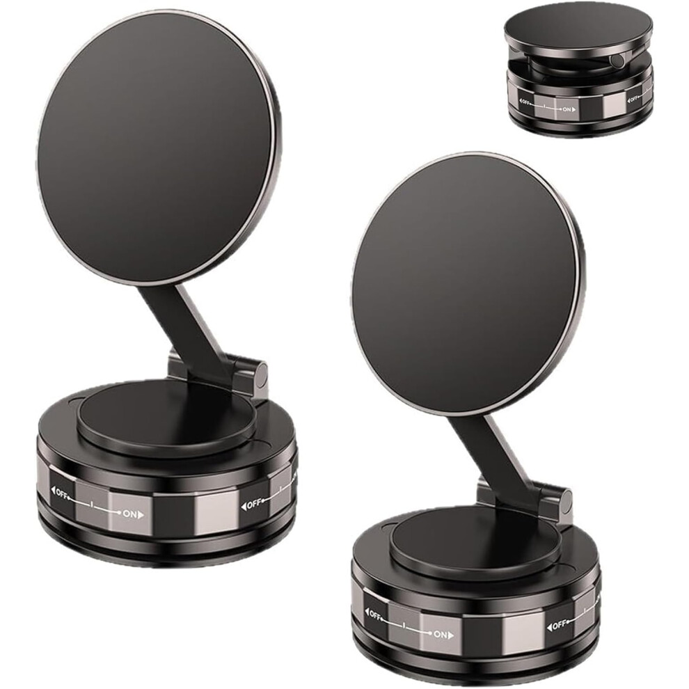 Magnetic Car Phone Holder With Vacuum Suction Grip, 360 Rotation And Foldable Design, 2Pcs 9365049077460