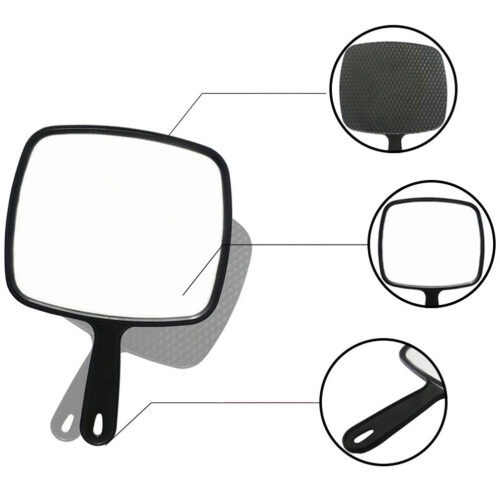 Salon Essential, Hand Mirror with Handle, Lightweight Black Frame, Large Reflection Surface for Professional Hair Styling