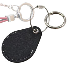 Tracker Case for Dog Collar, Leather Ring Holder with Metal Lock Black