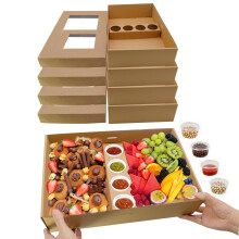 Large Serving Platter Tray With Lid 10 Sets Heavy Duty Cardboard Catering Box With Cup Insert For 58 Guests Takeout