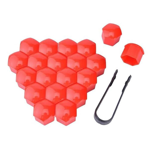 Wheel Nut Covers 19mm Hexagonal Red 20Pack DustProof Auto Hub Screw Protector