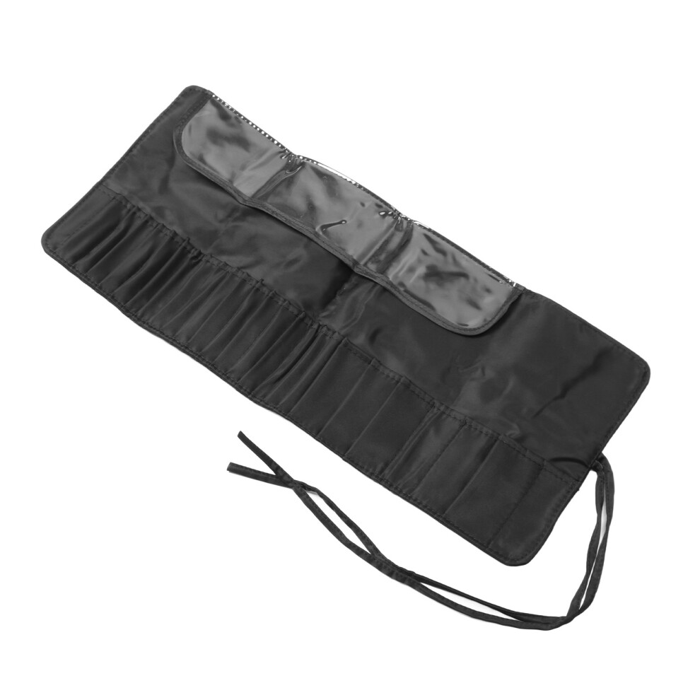 Large Capacity Waterproof Nylon Makeup Brush Case 26 Holes Organizer Black