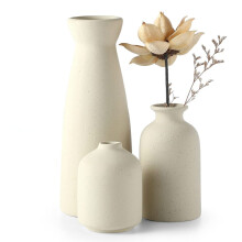 Conjunto de 3 vasos modernos estilo boho, vasos de cerâmica artesanais com linhas suaves e tom bege neutro, pequenos vasos decorativos adequados