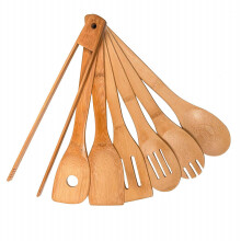 Utensilios de cocina de bambú antiadherentes y resistentes a los arañazos para sartenes antiadherentes, cucharas de cocina con agarre cómodo.