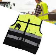 Reflective Safety Vest Yellow/Black XL Warp Knitting Cloth High Visibility