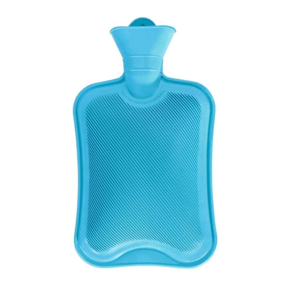 Hot water bottle Rubber hot water bottle Water, Thickening Hand warmer Plush Knitted fabric cover (Blue, 1800 ml)