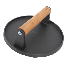 Gusseisen Steak- und Speckpresse mit Holzgriff, runder Grillboden