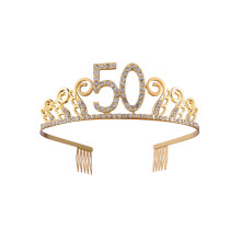 Diadema in metallo di alta qualità con strass, fascia glitterata in lega ecologica per un look da regina, decorazioni per il 50 compleanno,