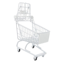 Mini Shopping Trolley Accessories Travel Doll Shopping Cart Pretend Shopping Trolley for Basket Shopping Cart Pram Stroller Dolly Miniature White Iron