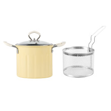 Deep Frying Pots with Basket and Oil Strainer-Creamy yellow