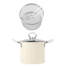 Household Oil Pots with Basket Nonstick Saucepan-cream white