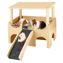 DoubleLayer Wooden Hamster House with Ladder, Small Animal Habitat for Rabbits, Ferrets, Gerbils